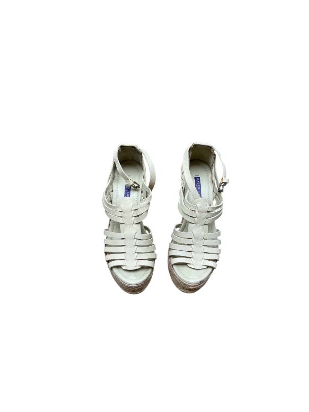 Ralph Lauren Cream Strappy Wedge Sandals Espadrille Platform Heel Summer Size 7.